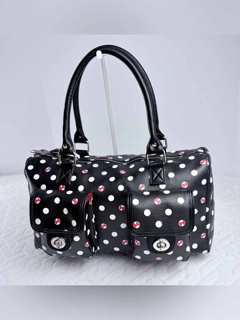 Minnie Mouse Disney Parks Polka Dot Satchel bag white Polka dots with Red Bows